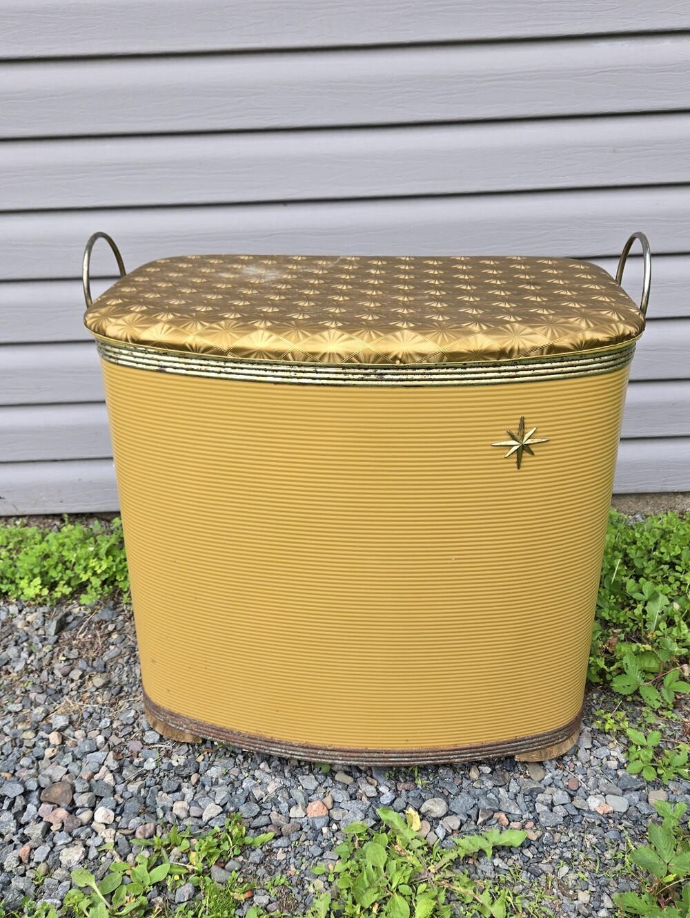 Vintage Yellow Gold Clothes Hamper